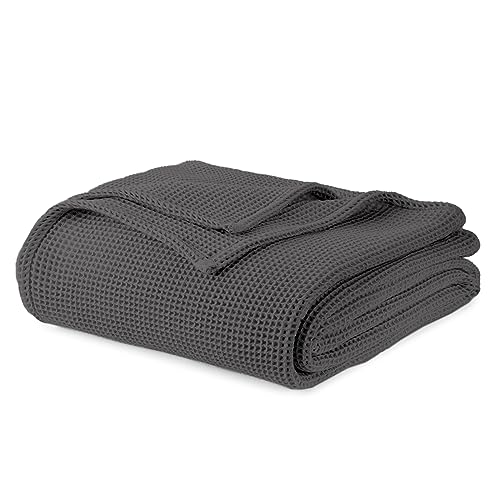 Whisper Organics Organic Cotton Waffle Knit Blanket, Dark Grey – product photo