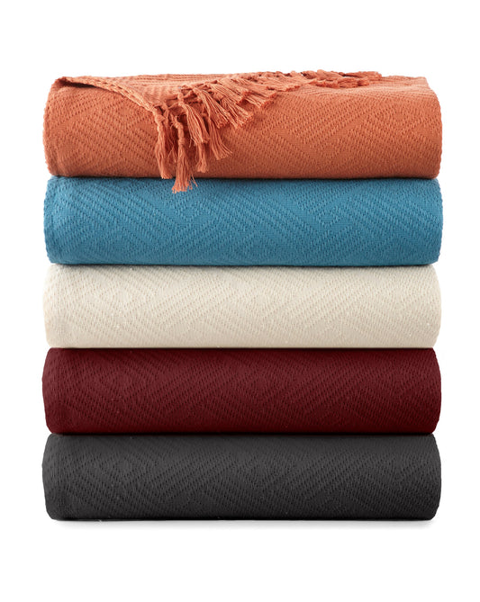 Whisper Organics Diamond Jacquard Organic Throw – stacked set