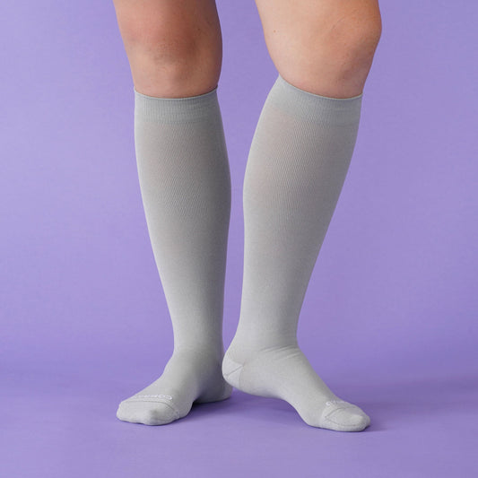 Comrad Knee-High Compression Socks, Solid 20-30 mmHg, Heather Grey – studio photo