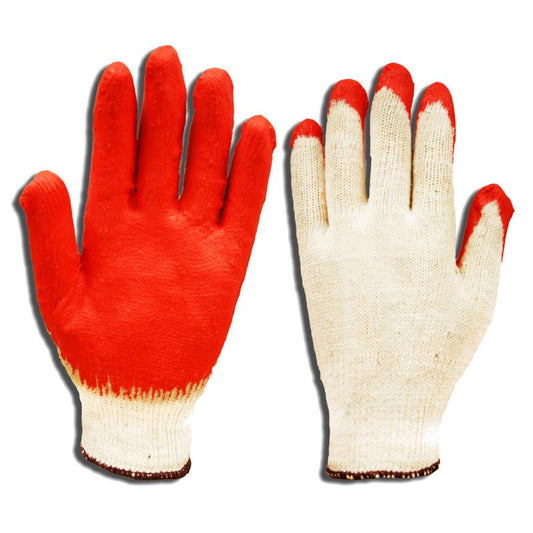 Red latex palm-coated cotton string knit work gloves, alternate view 2