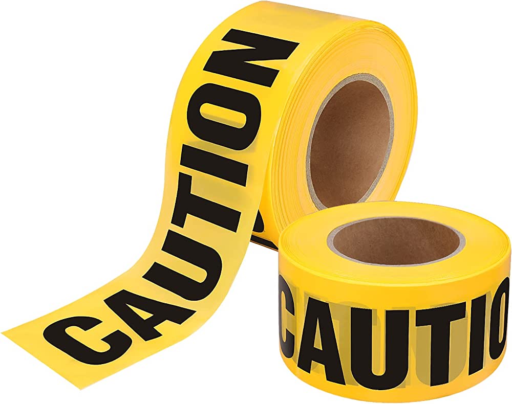Roll of yellow CAUTION barricade tape, 3 inch by 1,000 feet