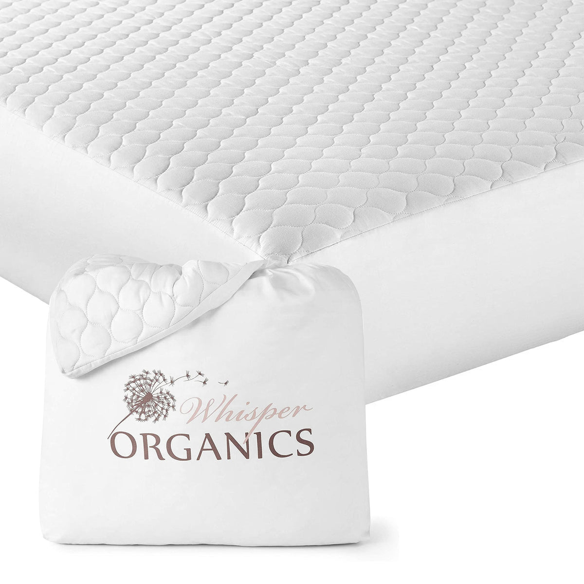 Whisper Organics Organic Cotton Quilted Mattress Pad, White – product shot