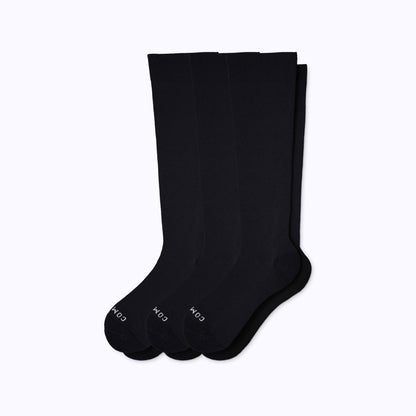 Comrad Knee-High Compression Socks, 3 Pack Solid 20-30 mmHg, Black – flat lay