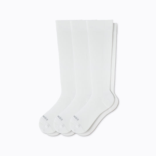 Comrad Knee-High Compression Socks, 3 Pack Solids, White – flat lay