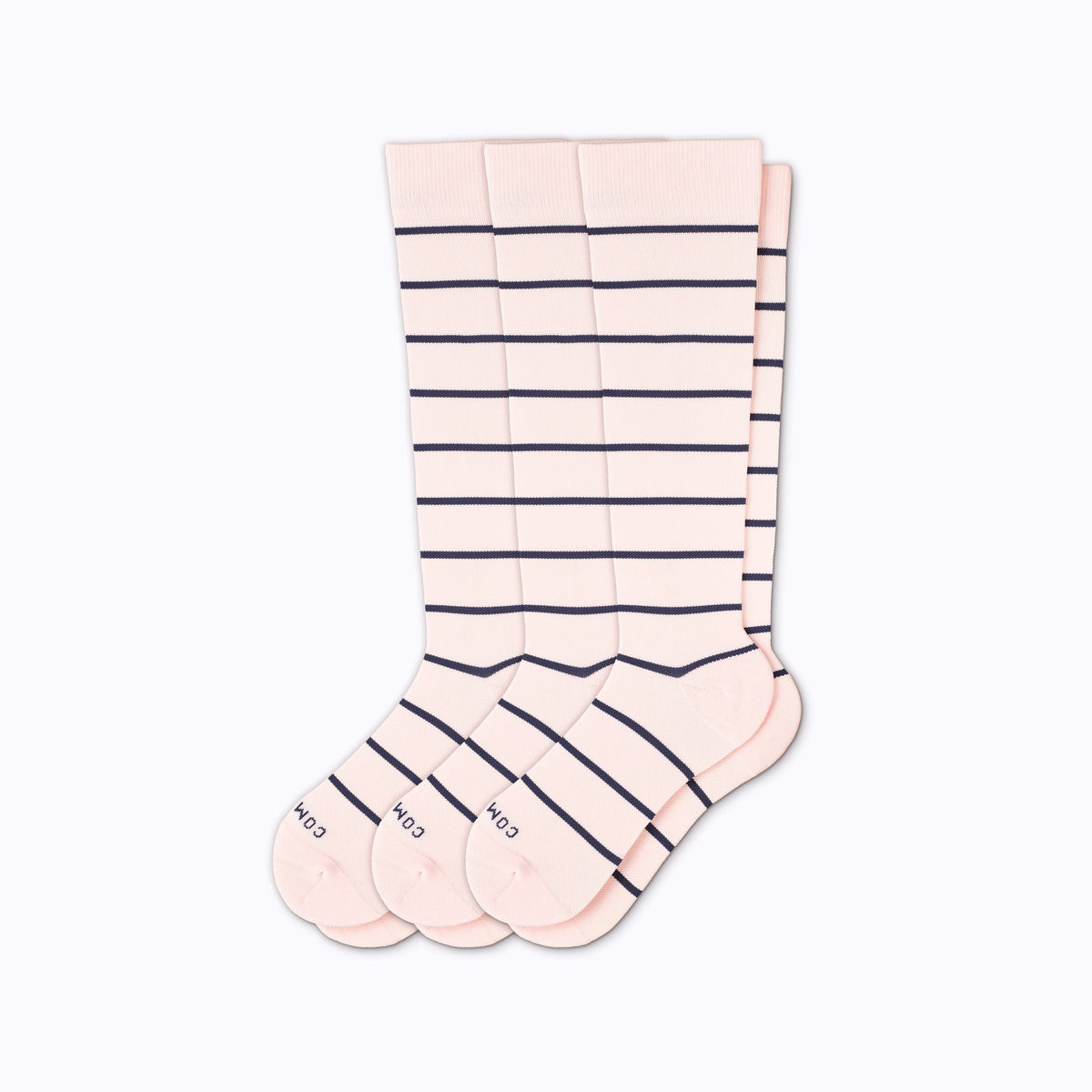 Comrad Knee-High Compression Socks, 3 Pack Stripes, Rose/Navy – flat lay