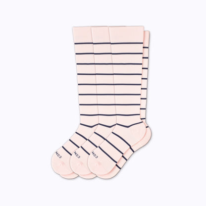 Comrad Knee-High Compression Socks, 3 Pack Stripes, Rose/Navy – flat lay