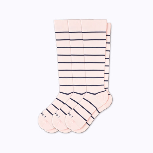 Comrad Knee-High Compression Socks, 3 Pack Stripes, Rose/Navy – flat lay