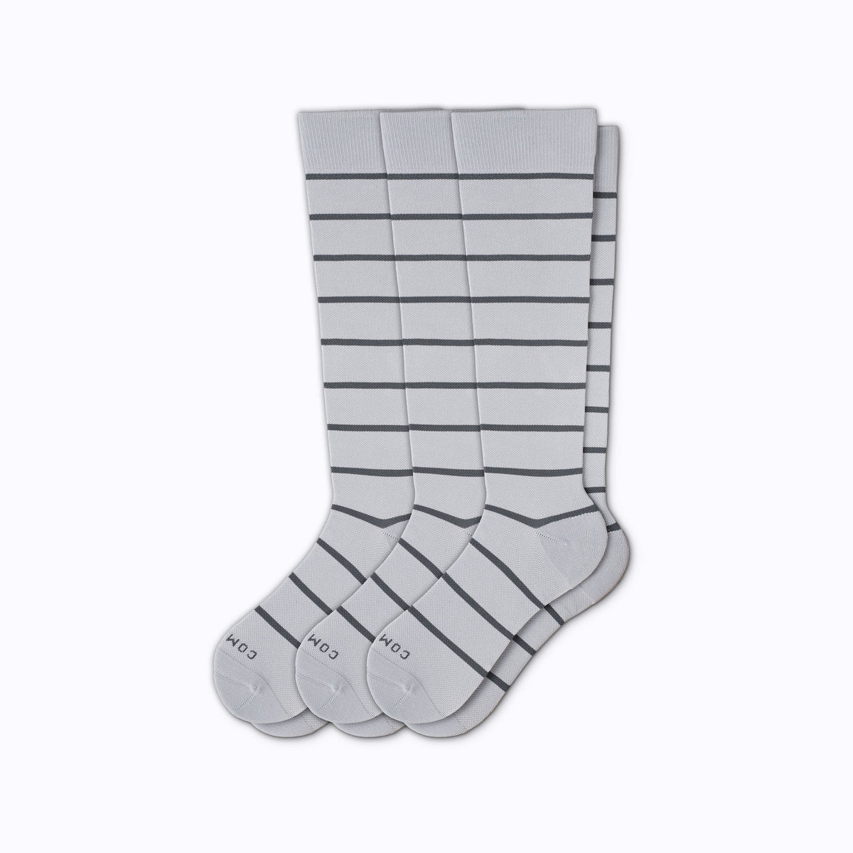 Comrad Knee-High Compression Socks, 3 Pack Stripes, Grey/Charcoal – flat lay