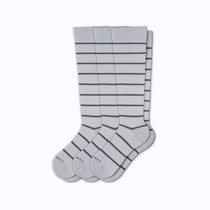 Comrad Knee-High Compression Socks, 3 Pack Stripes, Grey/Charcoal – flat lay