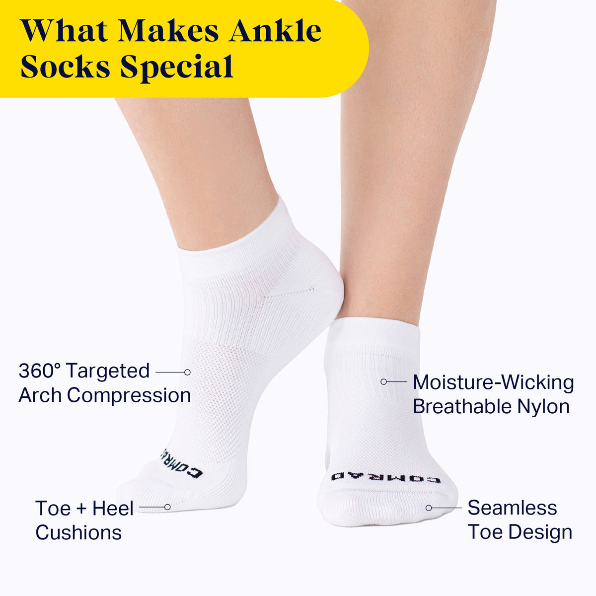 Comrad Ankle Compression Socks – feature callouts graphic
