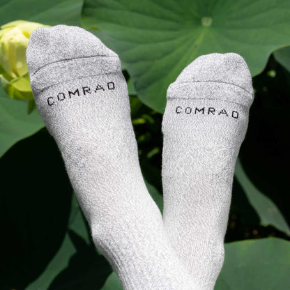 Comrad Combed Cotton Crew Socks, Heather Grey – shown worn