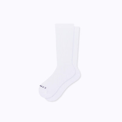 Comrad Combed Cotton Crew Socks, White – flat lay