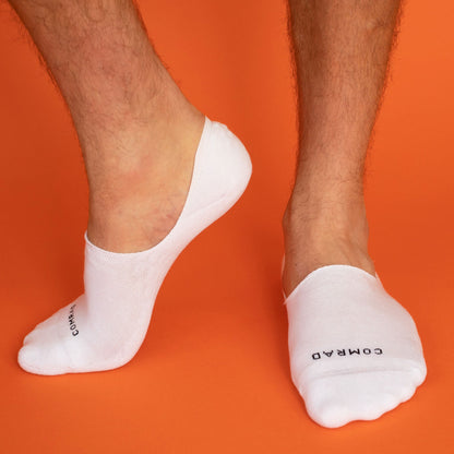 Comrad Combed Cotton No Show Socks, White – shown worn