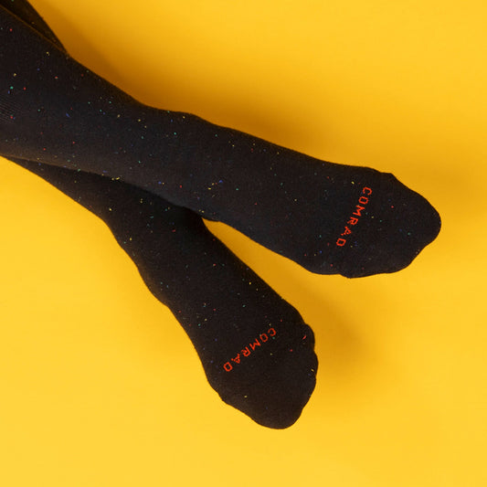Comrad Recycled Cotton Compression Socks, Galaxy – shown worn