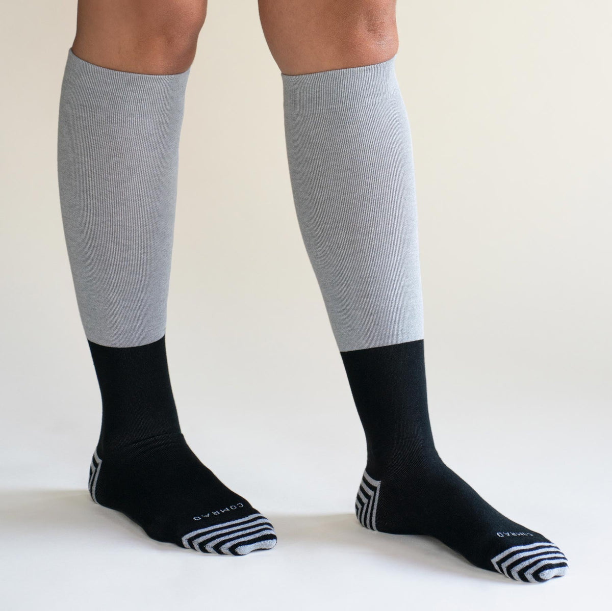 Comrad CloudCotton Compression Socks, Colorblock, Grey/Black – shown worn