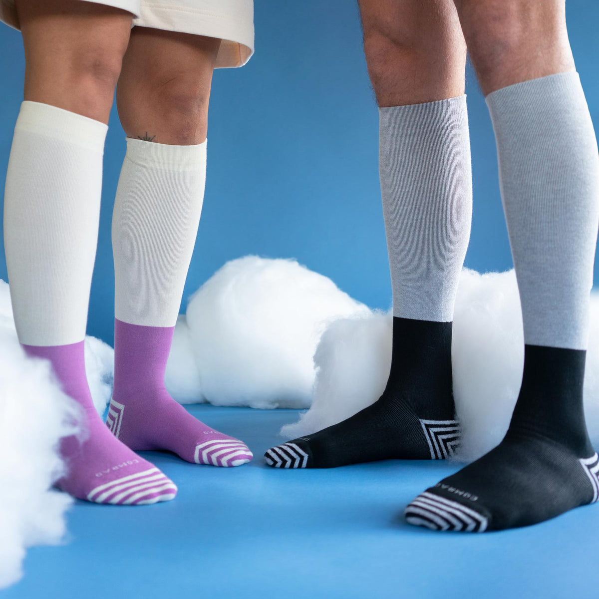 Comrad CloudCotton Compression Socks, Colorblock, Grey/Black – shown worn