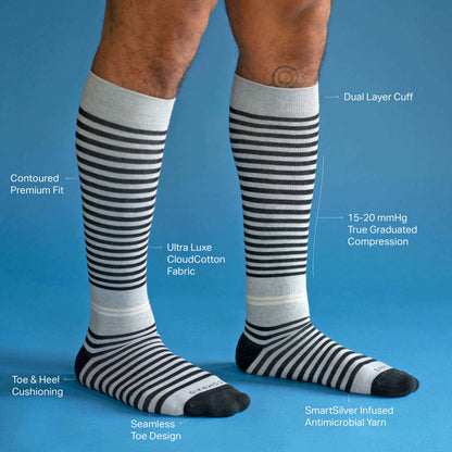 Comrad CloudCotton Compression Socks, Stripes – feature callouts graphic