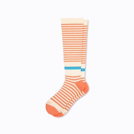 Comrad CloudCotton Compression Socks, Stripes, Cream/Terra Cotta – flat lay