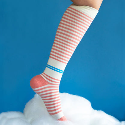 Comrad CloudCotton Compression Socks, Stripes, Cream/Terra Cotta – shown worn