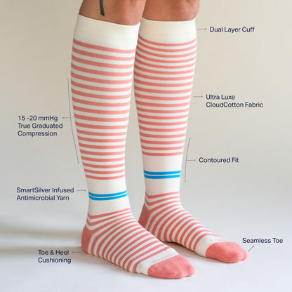 Comrad CloudCotton Compression Socks, Stripes – feature callouts graphic