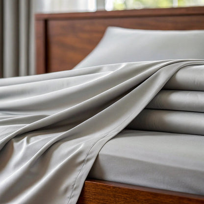 Bamboo is Better Copper Infused Bamboo Sheet Set, Feather Gray – fabric close-up