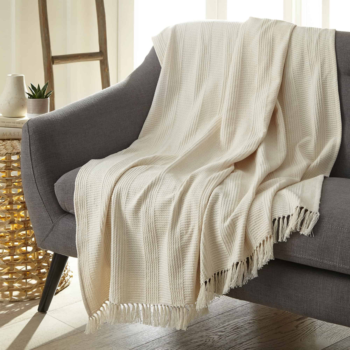 Whisper Organics Organic Cotton Throw with Tassels – product photo