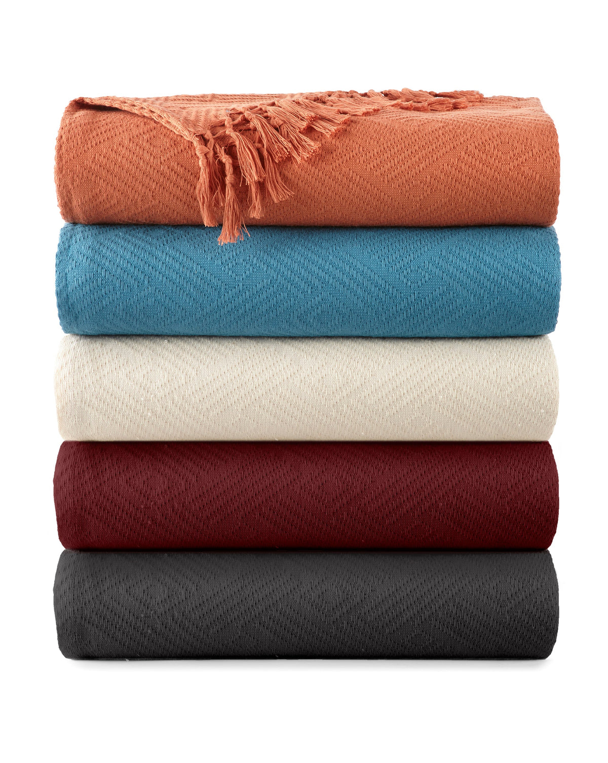 Whisper Organics Diamond Jacquard Organic Throw – stacked set