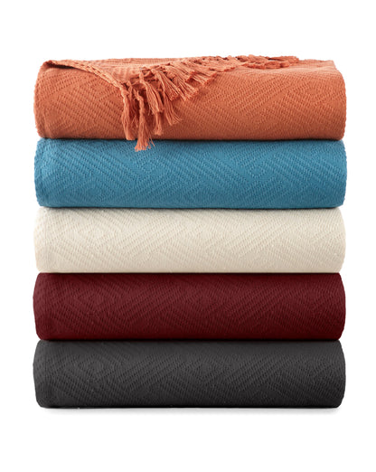 Whisper Organics Diamond Jacquard Organic Throw – stacked set
