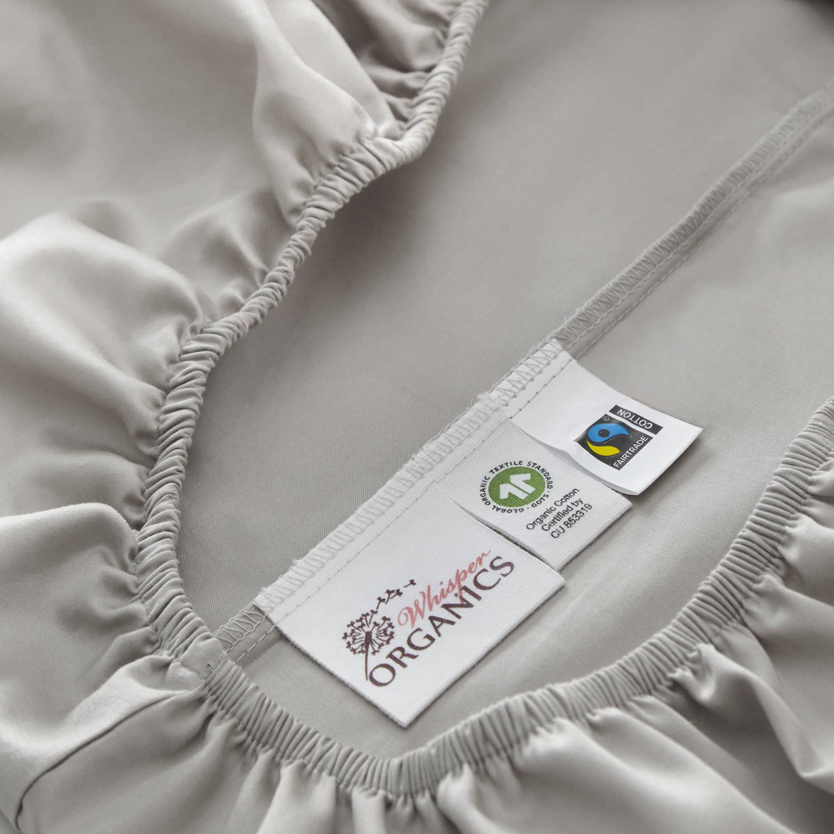 Whisper Organics 500 TC Organic Sateen Fitted Sheet – label close-up