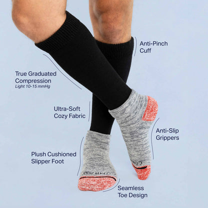 Comrad CozyGrip Compression Slipper Socks, Black – shown worn