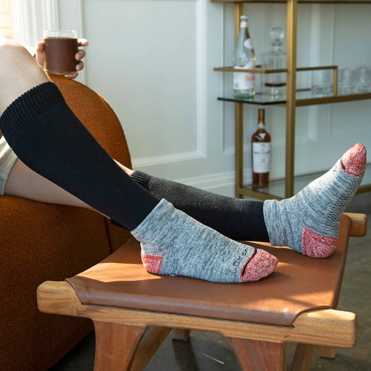 Comrad CozyGrip Compression Slipper Socks, Black – shown worn