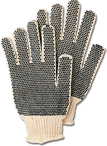 Cotton Black PVC Dots Both Sides Work Gloves - One Dozen 12 Pairs