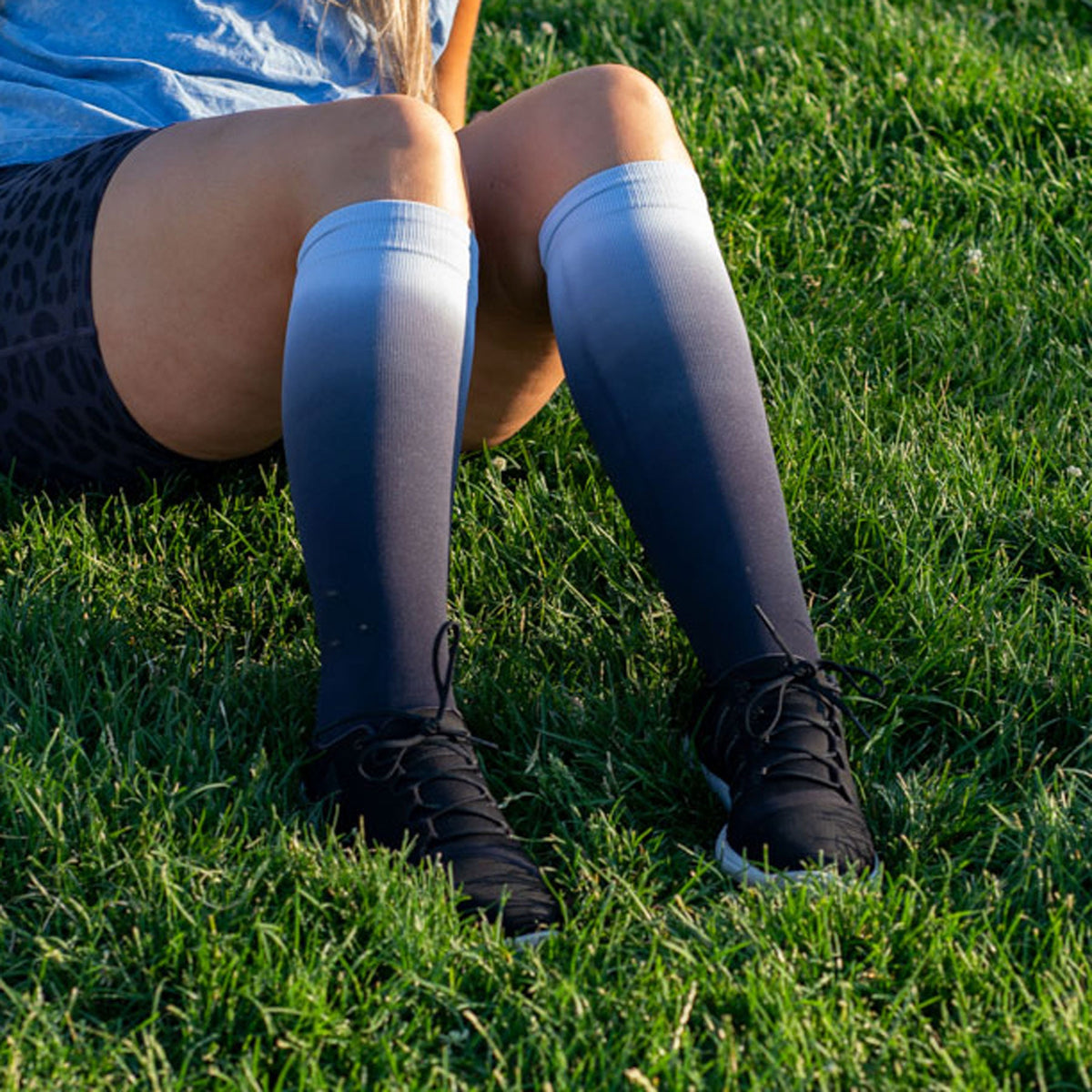 Comrad Knee-High Compression Socks, Ombre – shown worn