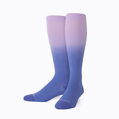 Comrad Knee-High Compression Socks, Ombre, Purple/Denim – front view