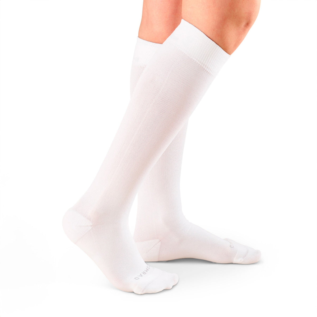 Comrad Knee-High Compression Socks, Solid, White – shown worn