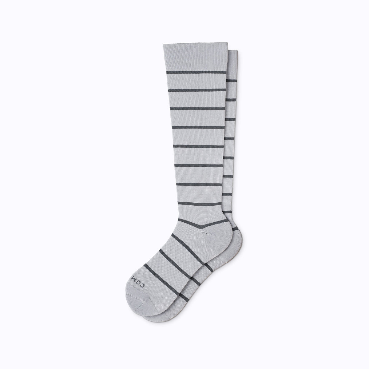 Comrad Knee-High Compression Socks, Stripes, Grey/Charcoal – flat lay