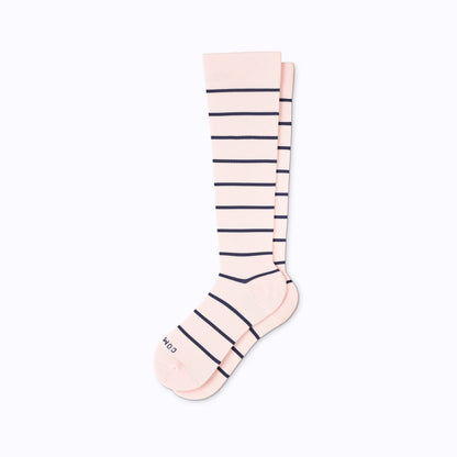 Comrad Knee-High Compression Socks, Stripes 20-30 mmHg, Rose/Navy – flat lay