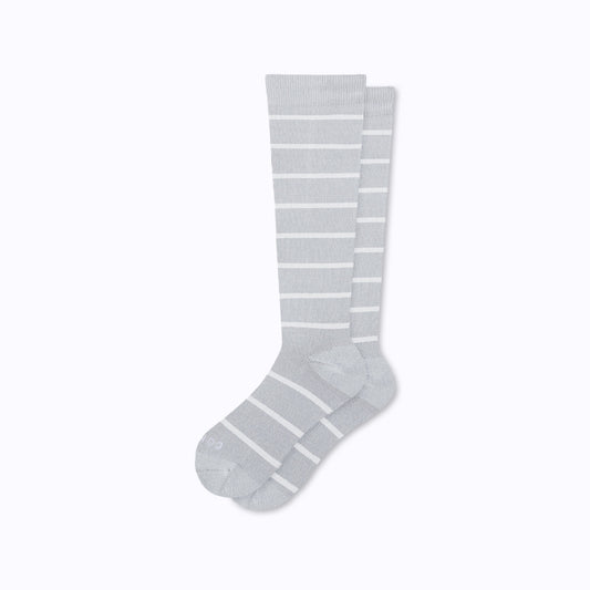 Comrad Knee-High Compression Socks, Stripes 20-30 mmHg, Heather/White – flat lay