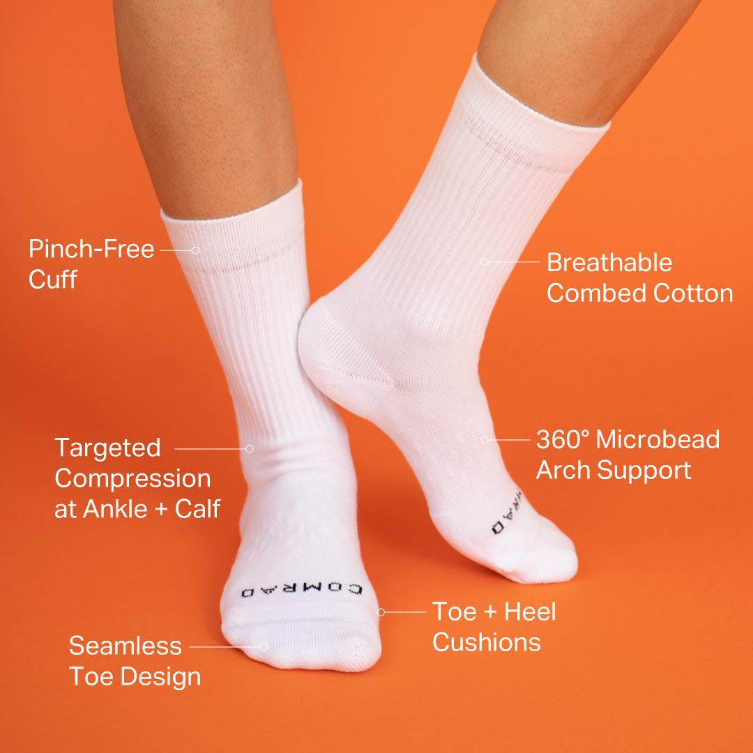 Comrad Combed Cotton Crew Socks – feature callouts graphic