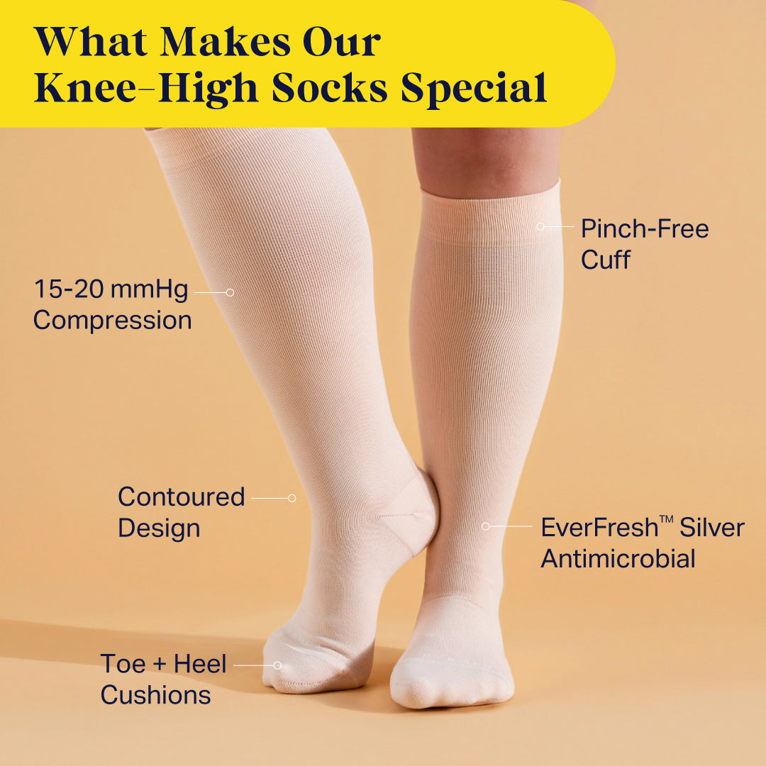 Comrad Knee-High Compression Socks, Solid – feature callouts graphic