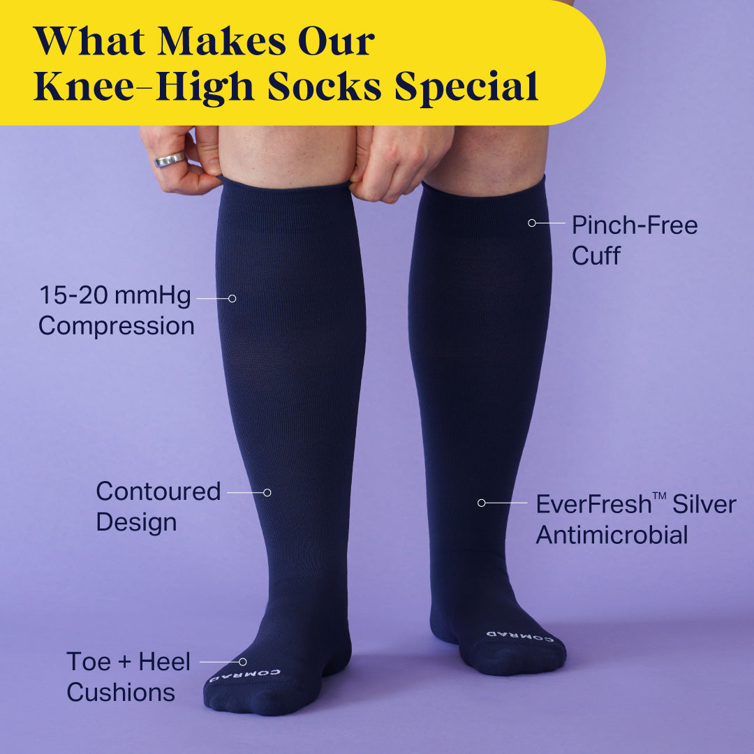 Comrad Knee-High Compression Socks, Solid – feature callouts graphic