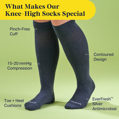Comrad Knee-High Compression Socks, Solid – feature callouts graphic