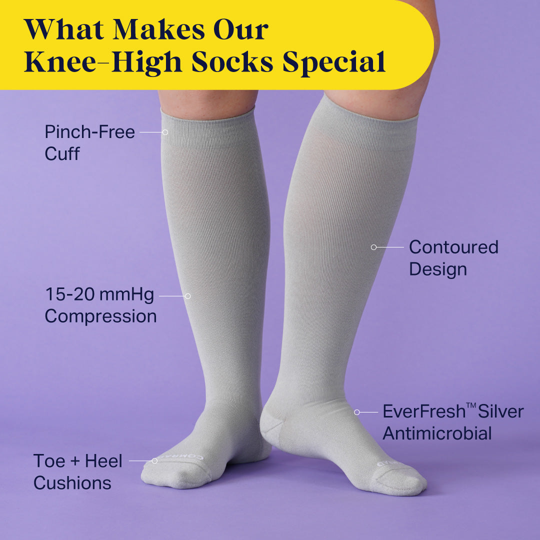Comrad Knee-High Compression Socks, Solid – feature callouts graphic
