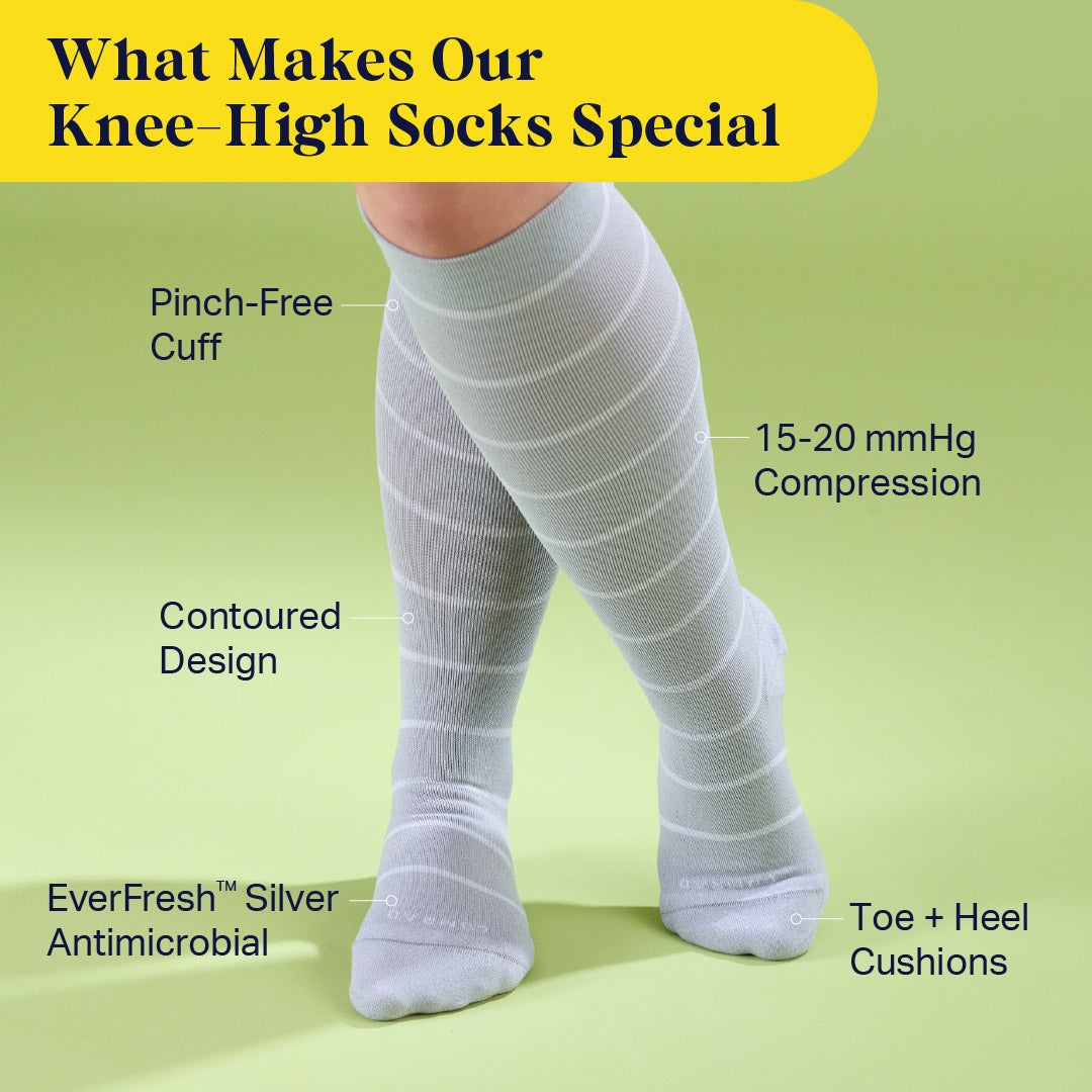 Comrad Knee-High Compression Socks, Stripes – feature callouts graphic