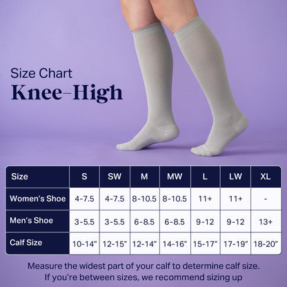 Comrad Knee-High Compression Socks, Stripes – size chart