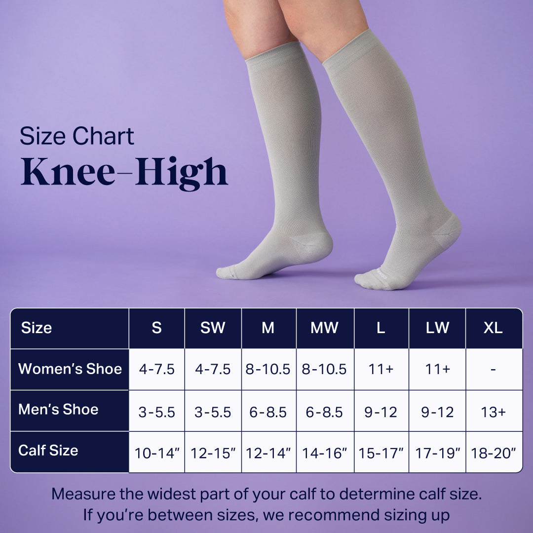 Comrad Knee-High Compression Socks, Stripes – size chart