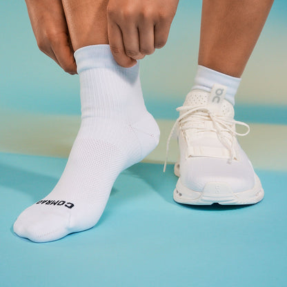 Comrad Quarter Ankle Compression Socks, White – shown worn