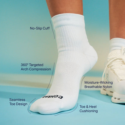 Comrad Quarter Ankle Compression Socks – feature callouts graphic