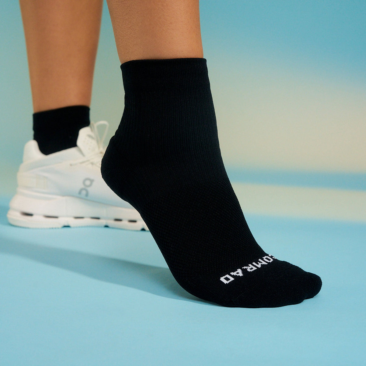 Comrad Quarter Ankle Compression Socks, Black – shown worn