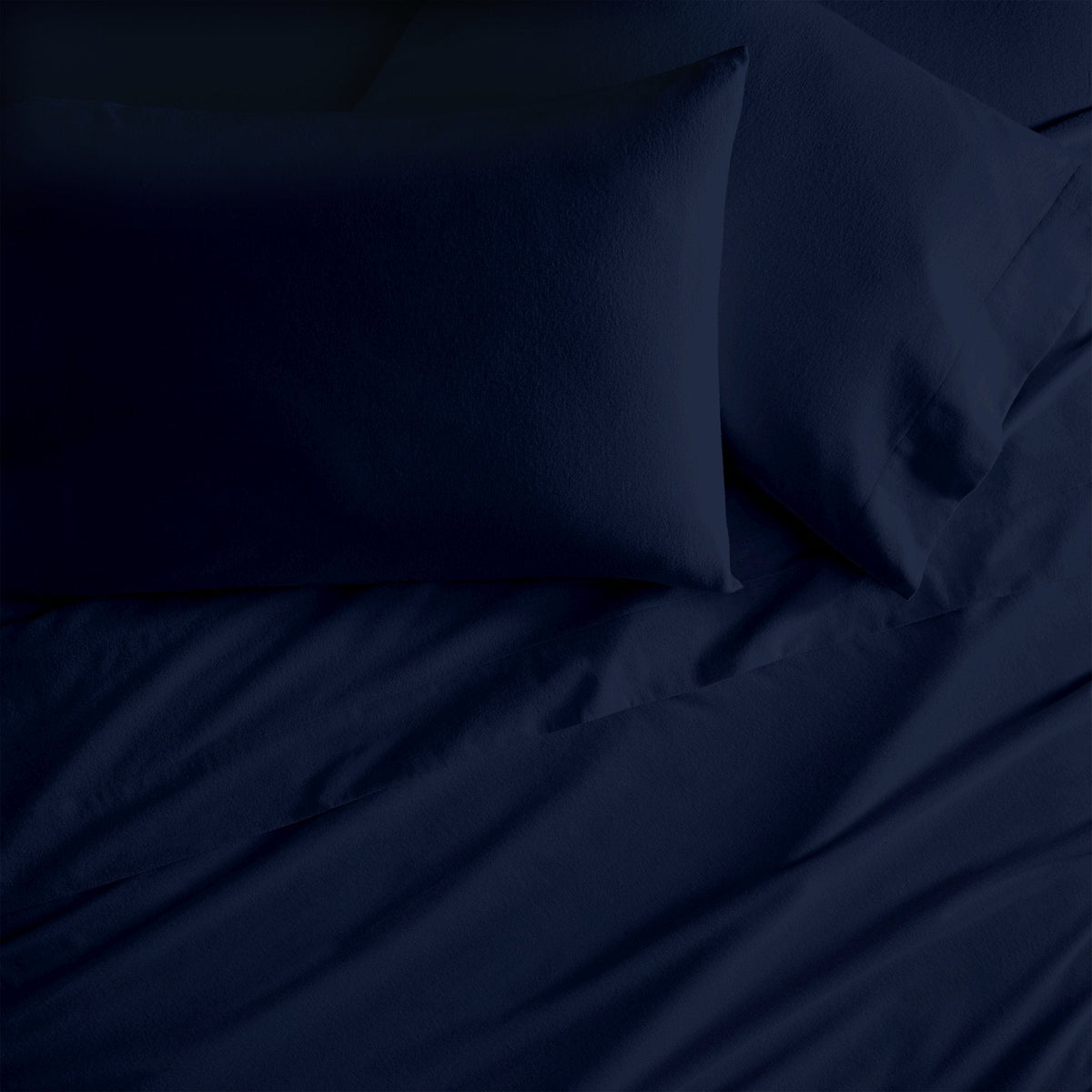 Whisper Organics Organic Flannel Pillowcase Set, Navy – overhead view
